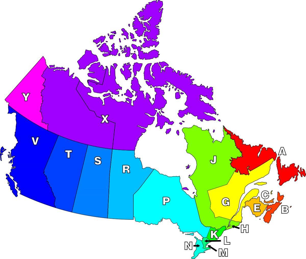 كندا الرمز البريدي خريطة