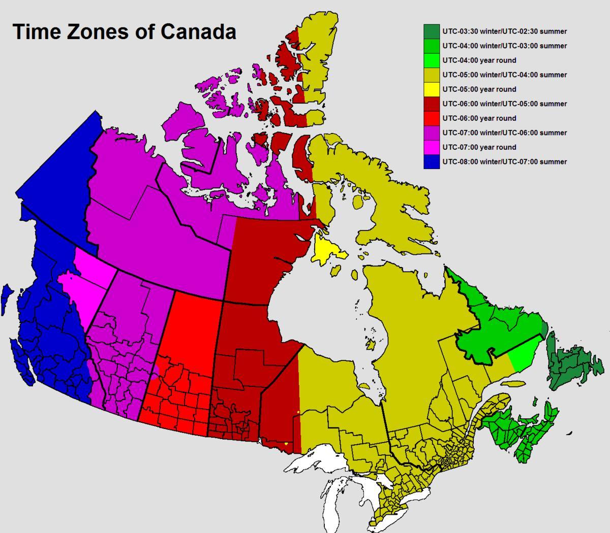 خريطة كندا المنطقة الزمنية
