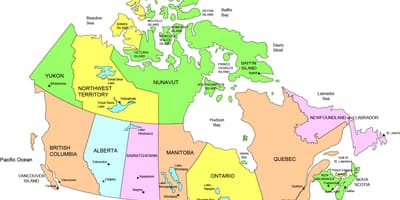 خريطة كندا تبين الدول